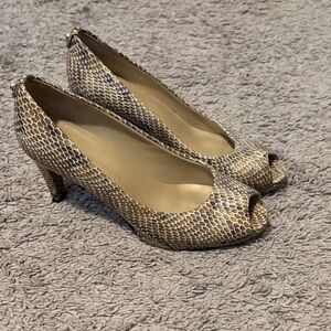 Stuart Weitzman Snakeskin Peep-Toe Heels